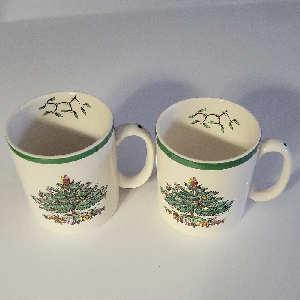 Spode Festive Green and Cream Mugs